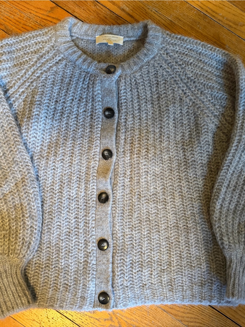 Sezane Light Gray Emile Chunky Knit Button-Up Sweater - Picture 9 of 11